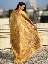 Premium Kora Silk Leheriya Meenakari Zari Woven Saree with Fancy Pallu and Brocade Blouse