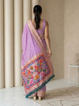 Fancy Pink Soft Silk Saree Gold Zari Floral Motifs Meenakari Sparrow Pallu Saree With Running Blouse
