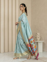 Sky Soft Silk Saree Gold Zari Floral Motifs Meenakari Sparrow Pallu Saree With Running Blouse