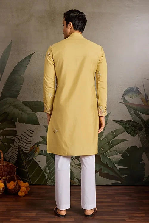 Haldi Special Outfit Mirror Work Mens Kurta Set