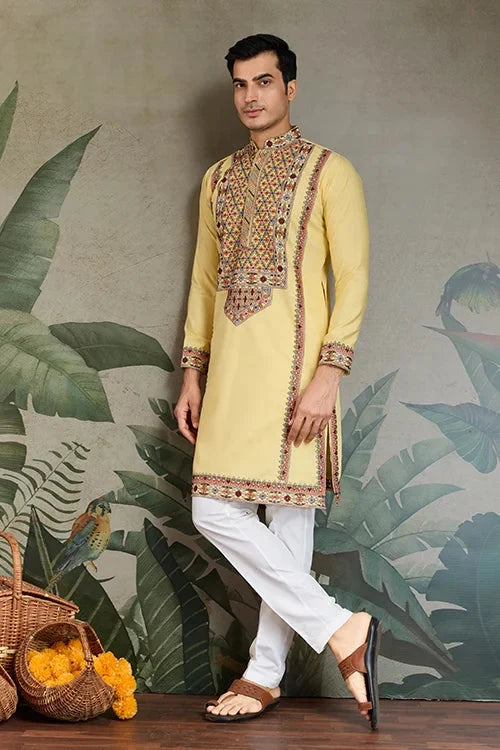 Yellow Embroidered Kurta for Haldi & Celebrations
