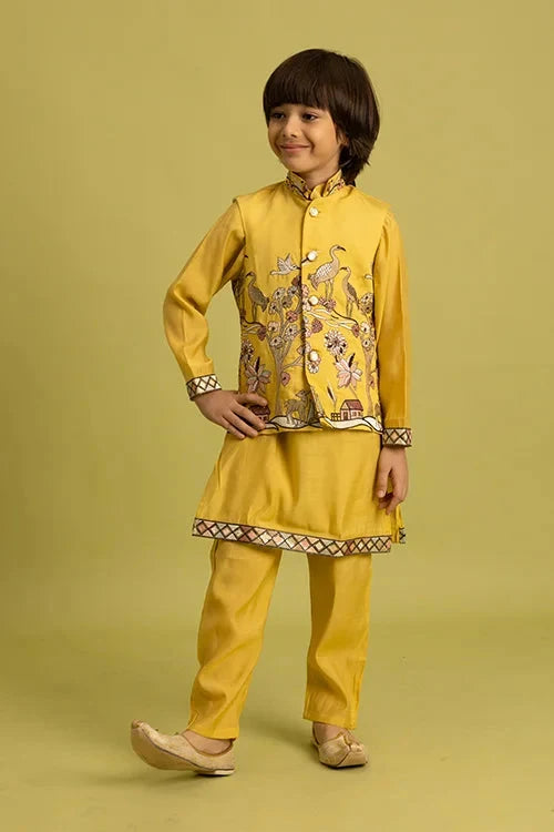 Haldi Yellow Koti Kurta Set for Kids Festival Wear