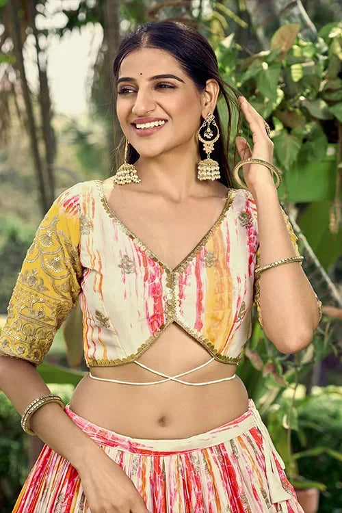 Haldi Function Special Sequins Embroidered With Digital Print Work Lehenga Choli