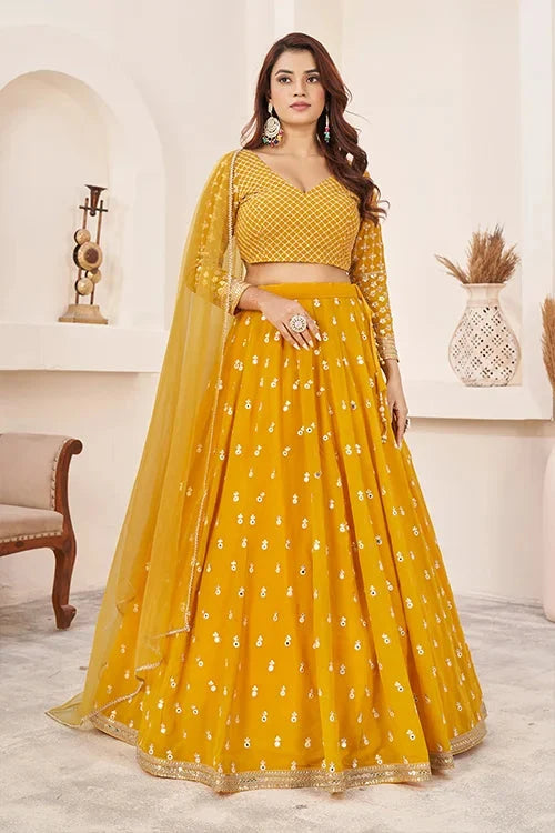 Haldi Special Yellow Color Sequins Embroidered Work Lehenga Choli