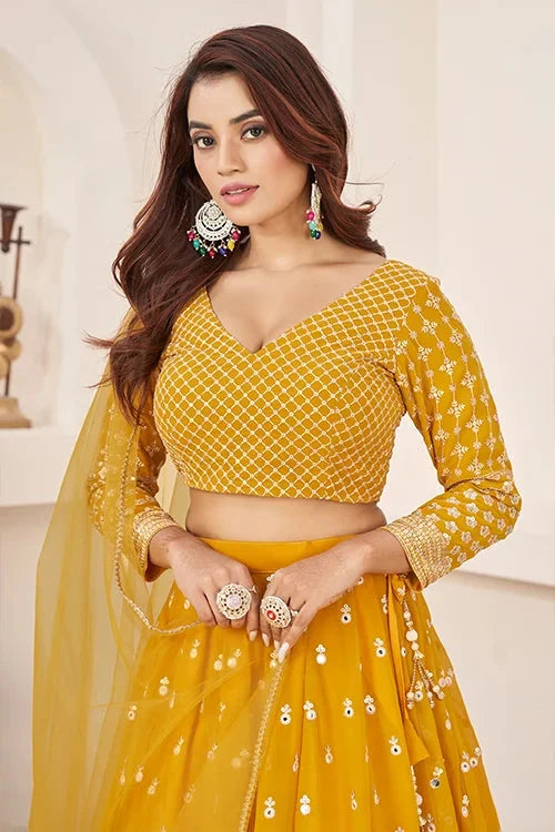 Haldi Special Yellow Color Sequins Embroidered Work Lehenga Choli