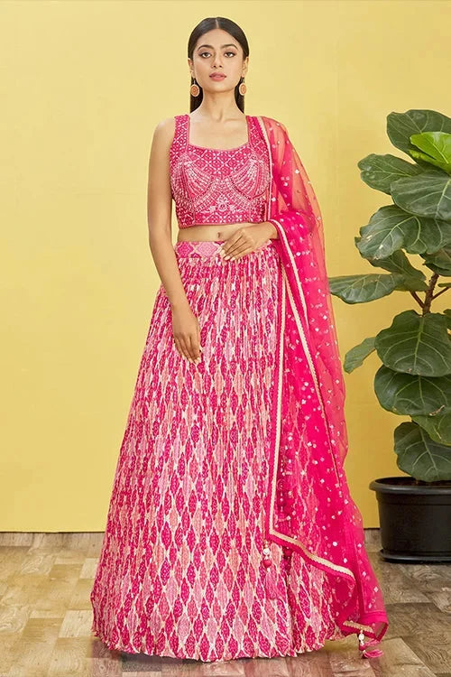 Hot Pink Designer Soft Net Lehenga Choli with Dupatta