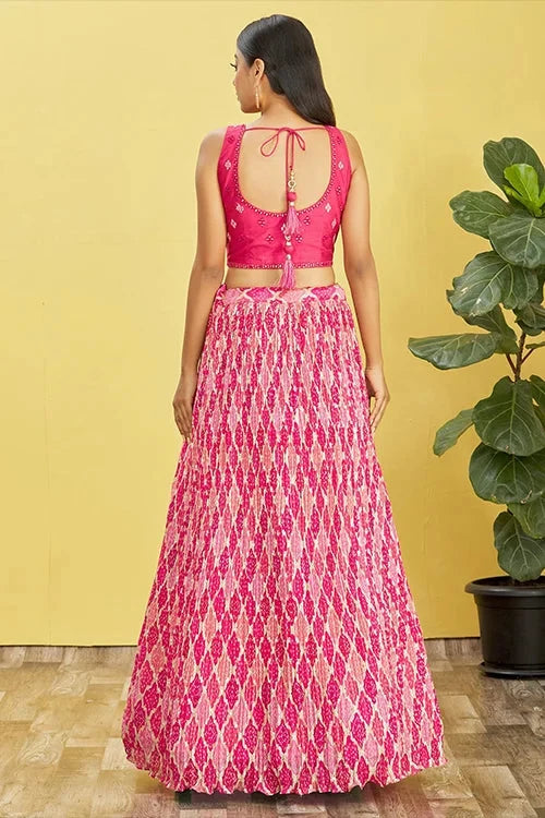 Hot Pink Designer Soft Net Lehenga Choli with Dupatta