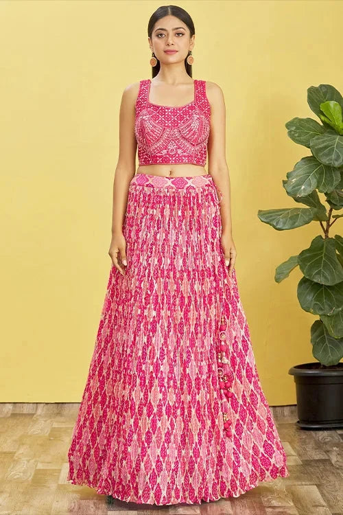 Hot Pink Designer Soft Net Lehenga Choli with Dupatta