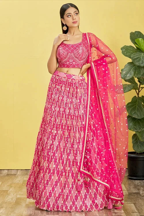 Hot Pink Designer Soft Net Lehenga Choli with Dupatta