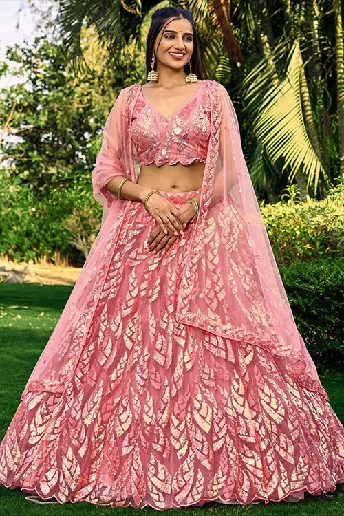 Hot Pink Designer Soft Net Thread With Multiple Sequins Work Lehenga Choli