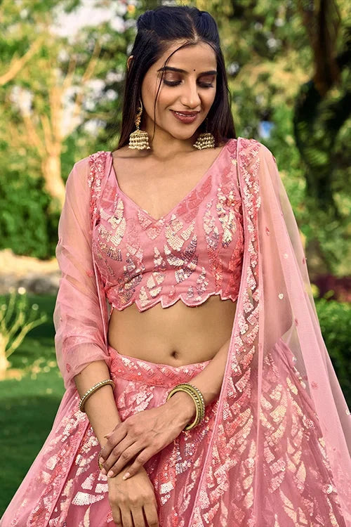 Hot Pink Designer Soft Net Thread With Multiple Sequins Work Lehenga Choli