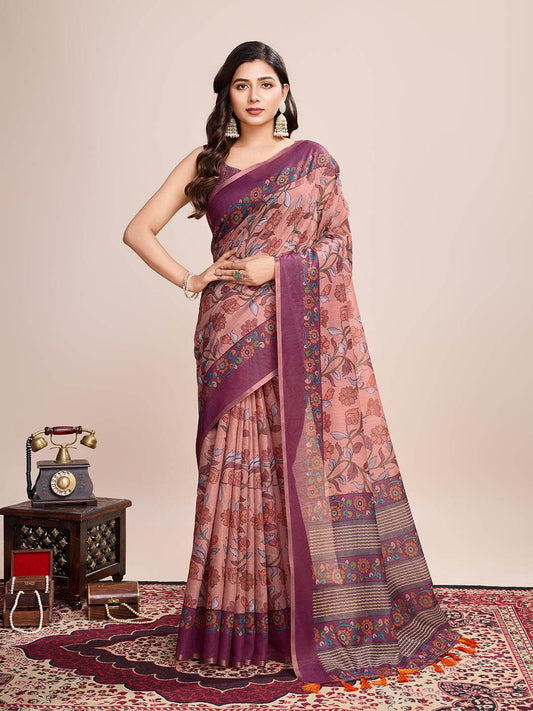 Off White Linen Blend Saree With Blouse Piece