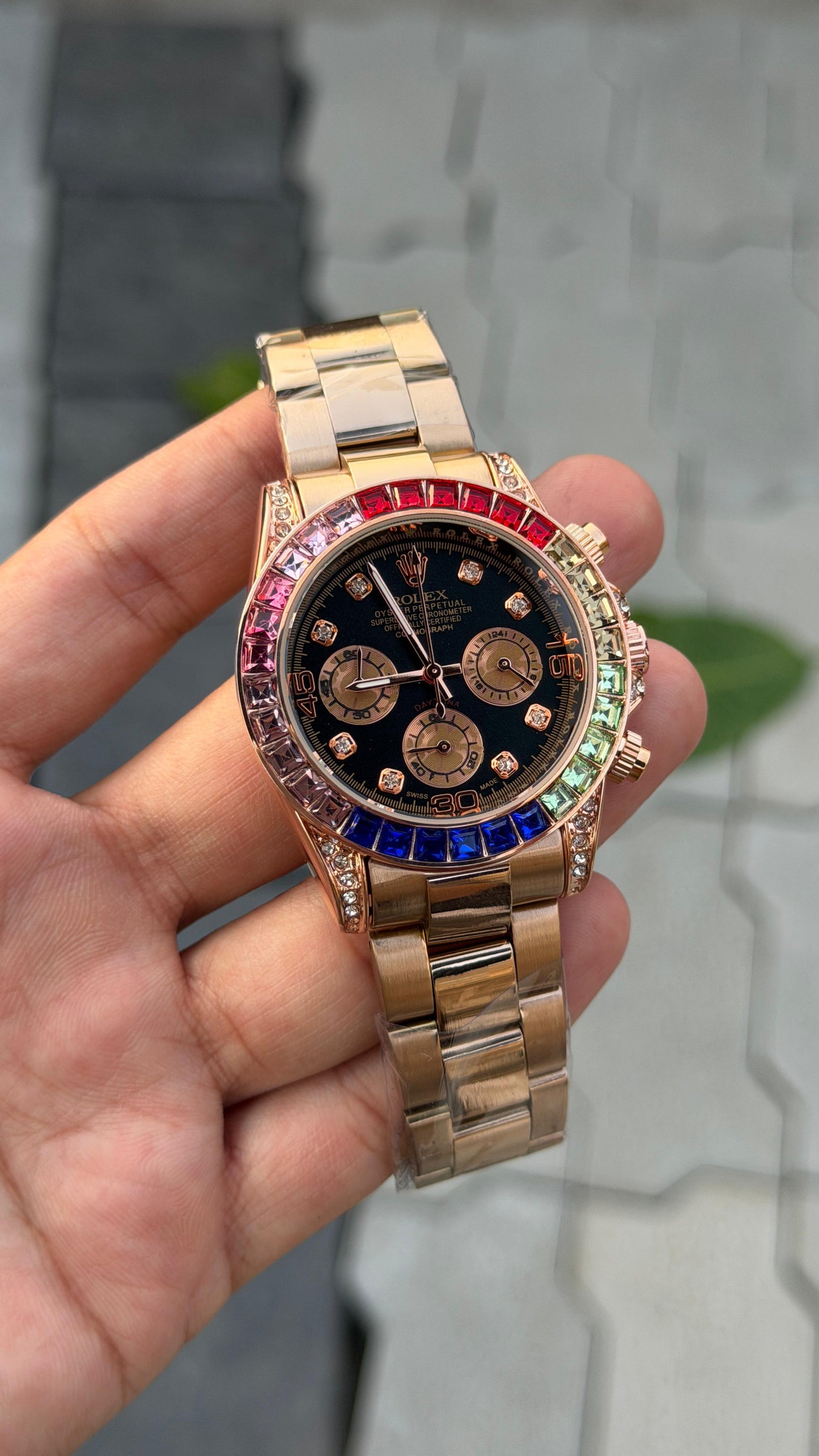 Role_x Daytona Rainbow Rose Gold Watch