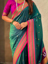 Top Trending Vitthala Contrast Paithani Saree Rakhumai Soft Silk Traditional Design