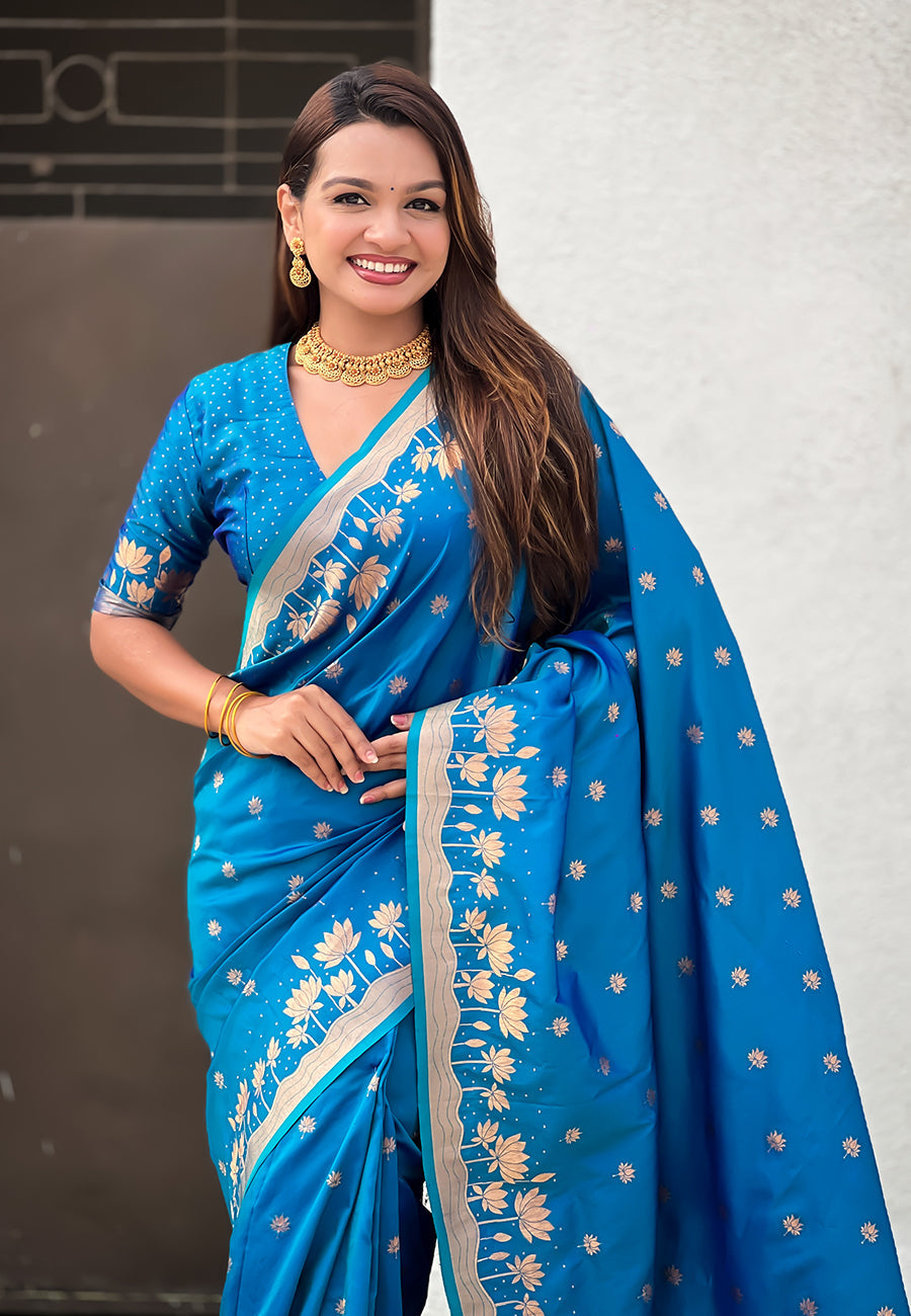 Blue zari woven pichwai silk saree