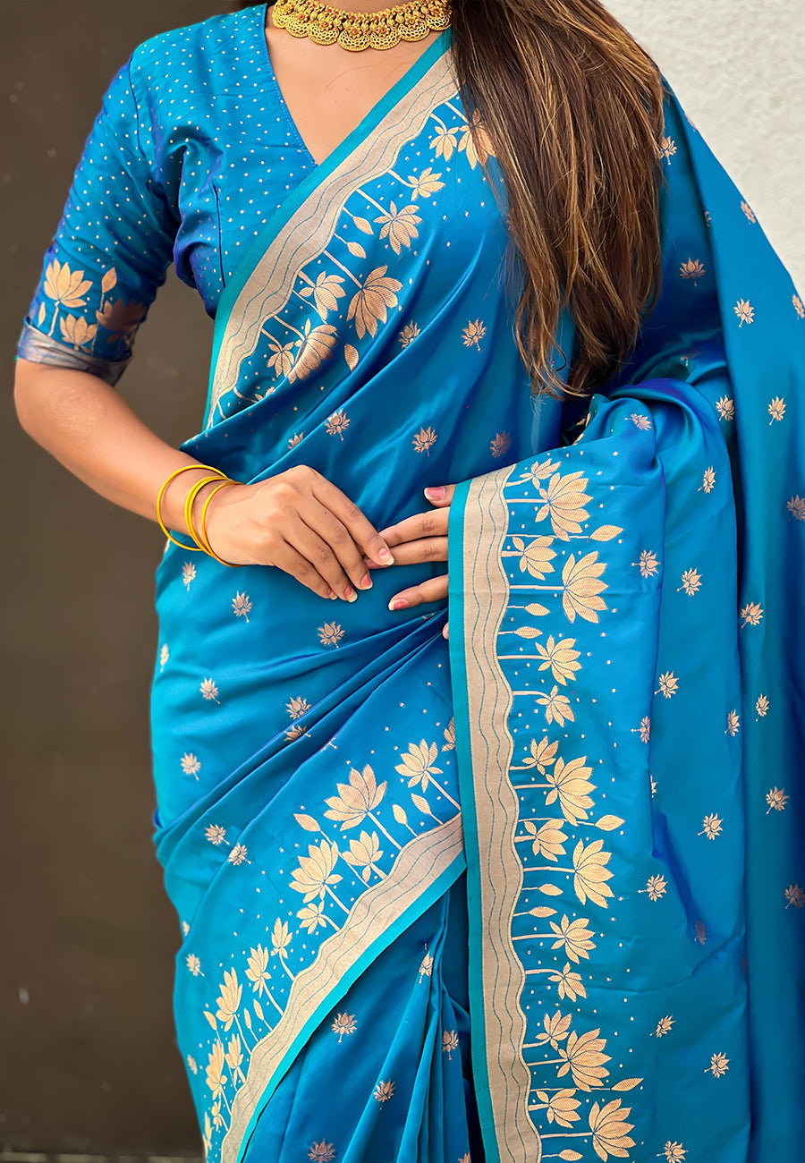 Blue zari woven pichwai silk saree