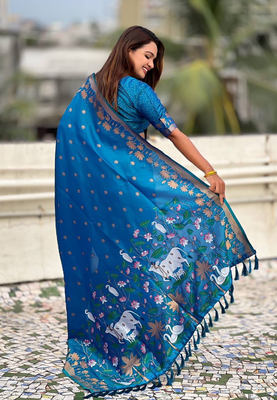 Blue zari woven pichwai silk saree
