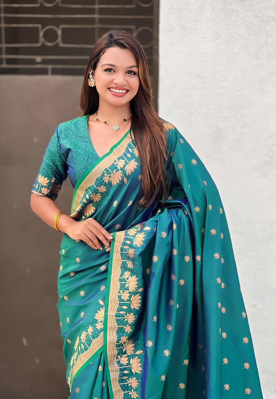 Green zari woven pichwai silk saree