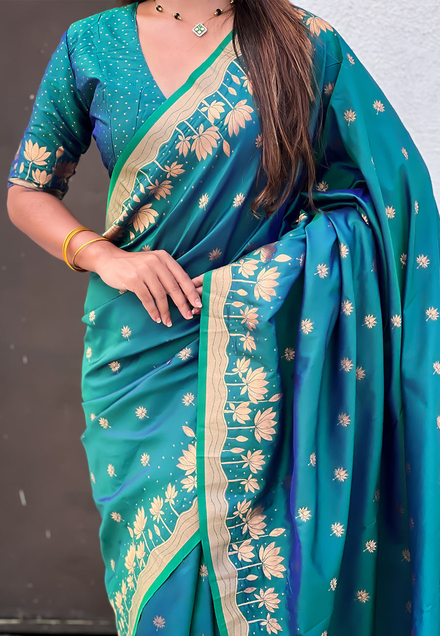 Green zari woven pichwai silk saree