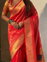 Red Tissue Paithani Zari Woven Saree