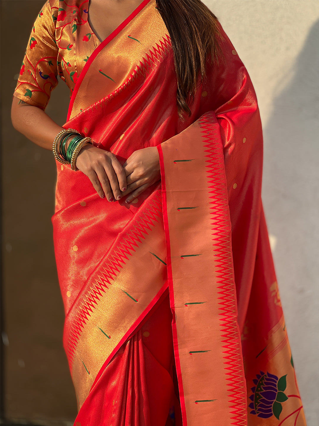 Red Tissue Paithani Zari Woven Saree