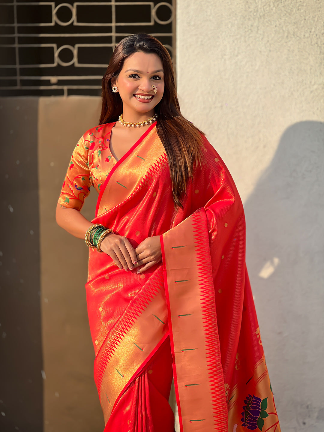 Red Tissue Paithani Zari Woven Saree
