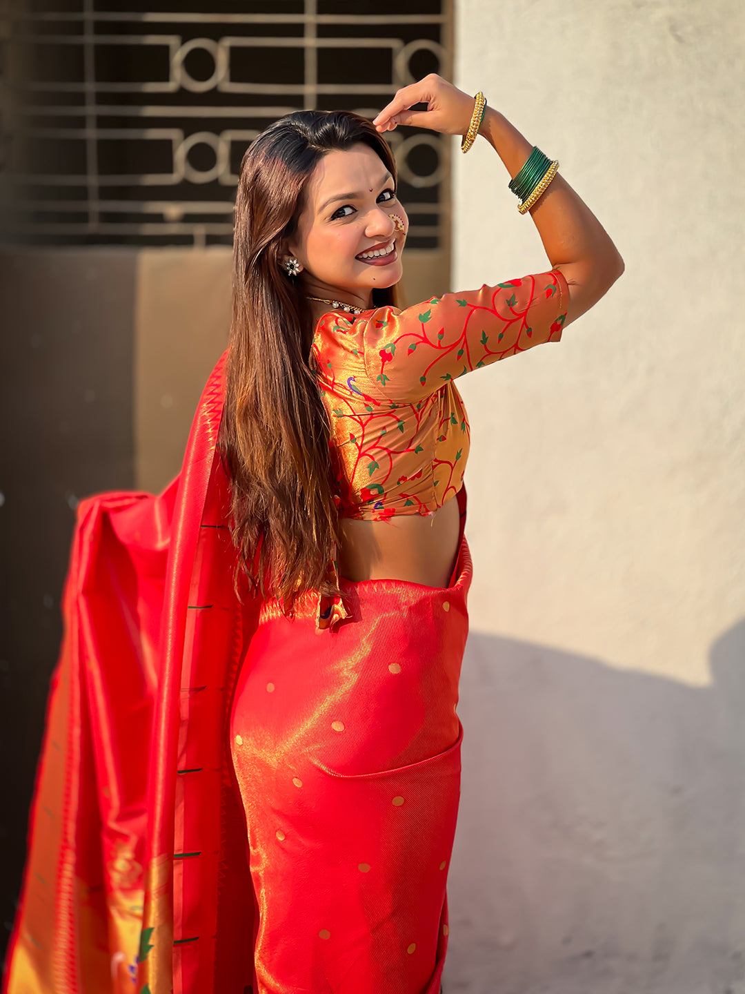 Red Tissue Paithani Zari Woven Saree