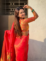 Red Tissue Paithani Zari Woven Saree