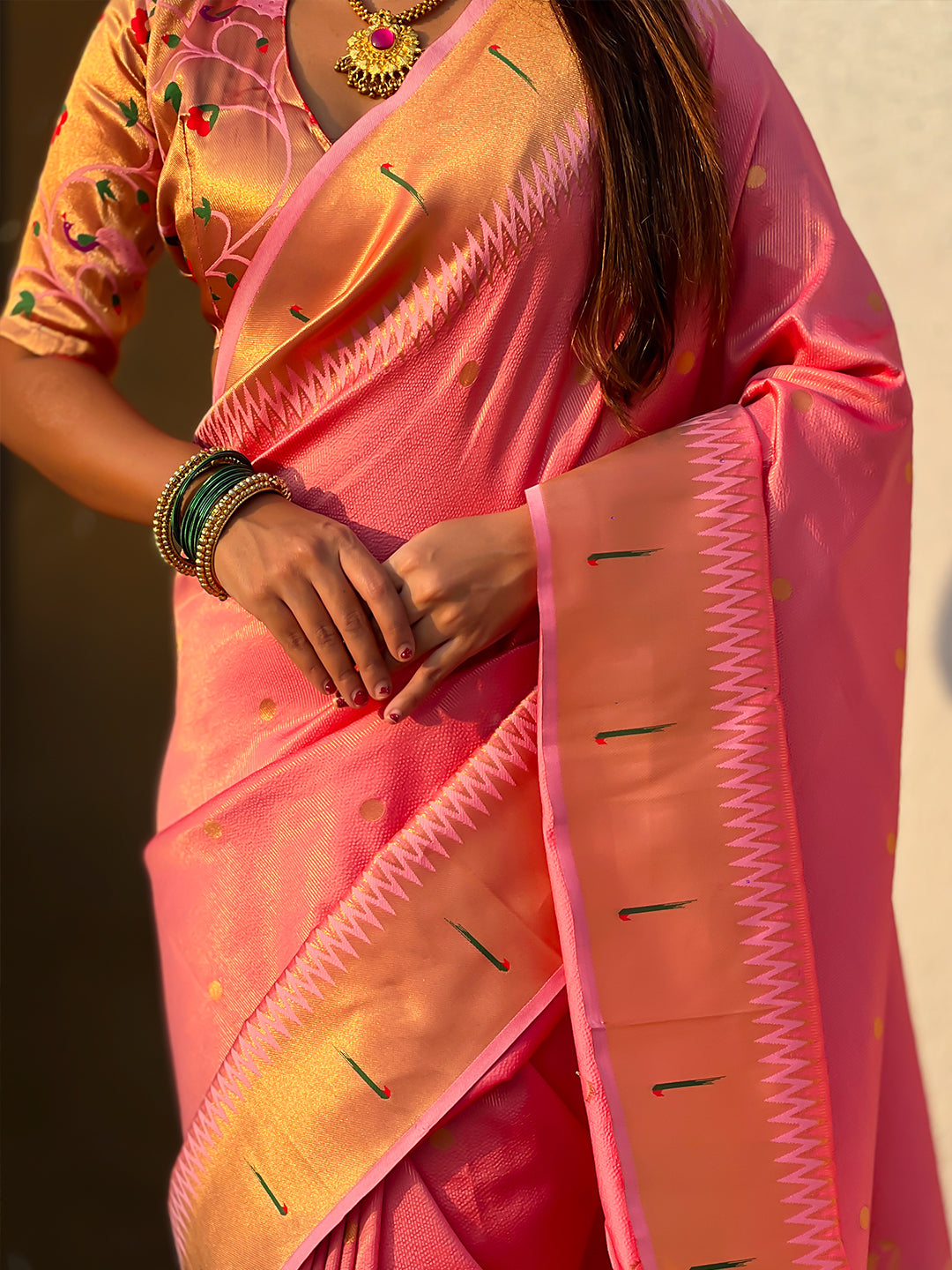 Baby Pink Tissue Paithani Zari Woven Saree
