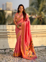Baby Pink Tissue Paithani Zari Woven Saree