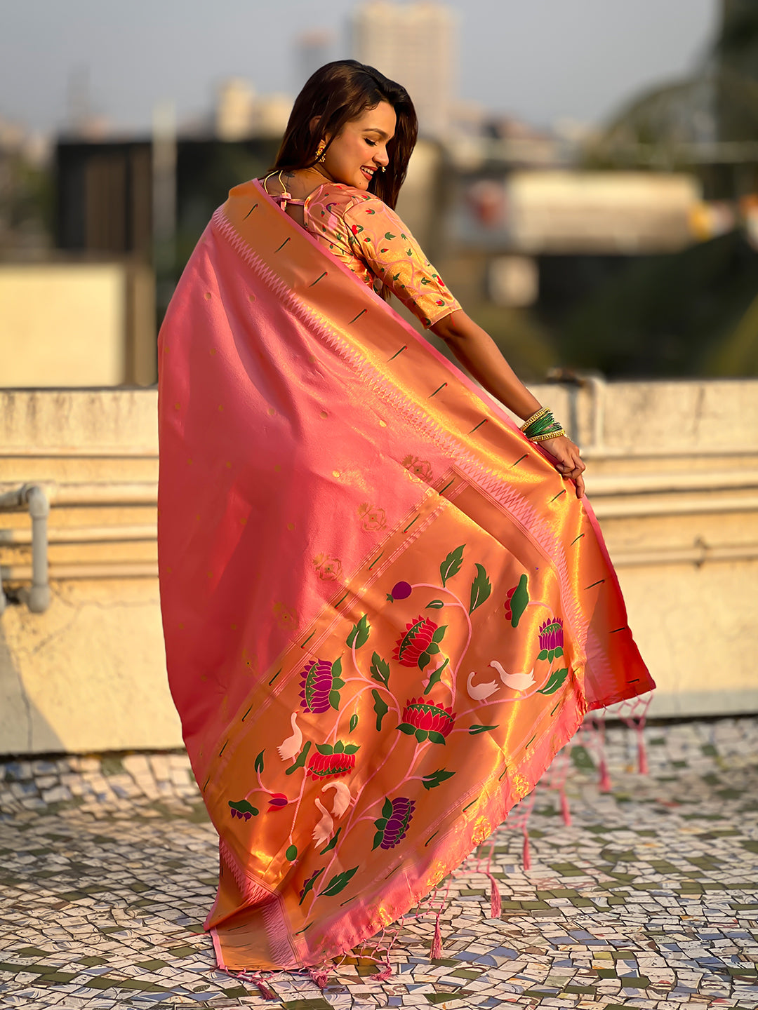 Baby Pink Tissue Paithani Zari Woven Saree