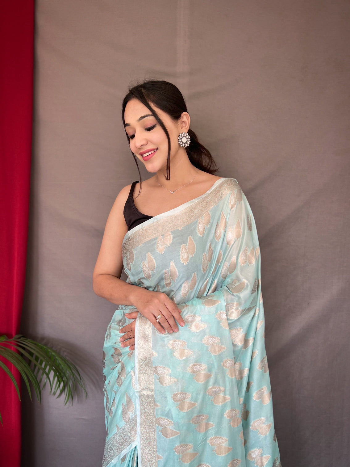 Powder Blue Saree in Tabby Soft Silk Woven