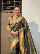 Bottle Green Tissue Paithani Zari Woven Saree