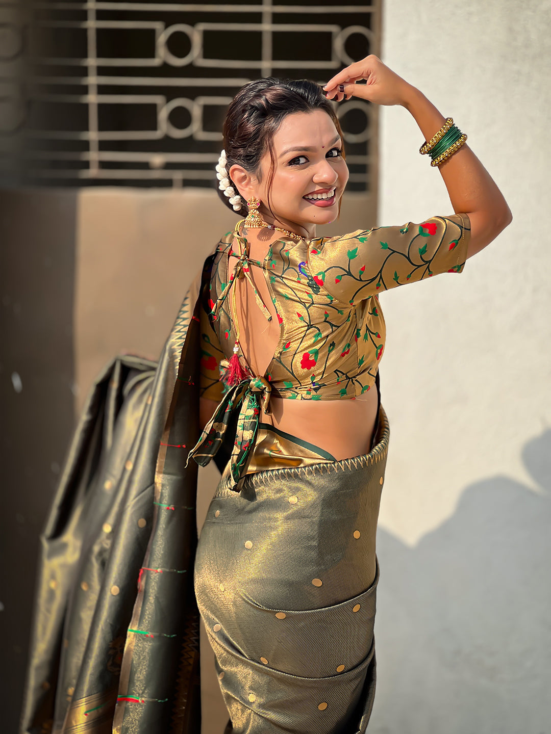 Bottle Green Tissue Paithani Zari Woven Saree