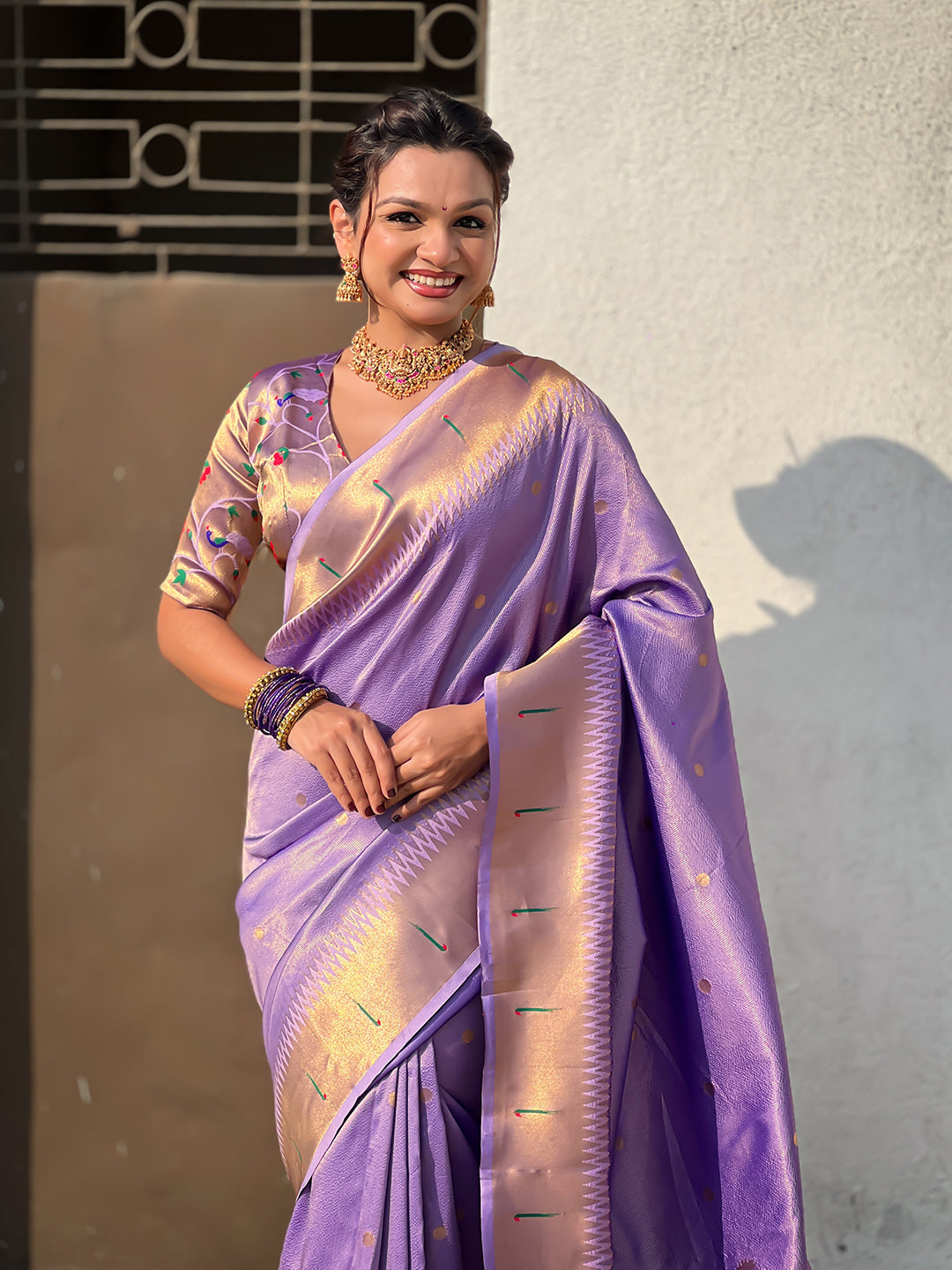 Lavender Tissue Paithani Zari Woven Saree