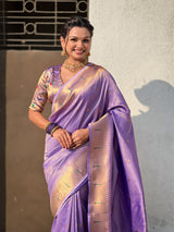 Lavender Tissue Paithani Zari Woven Saree