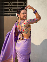 Lavender Tissue Paithani Zari Woven Saree