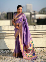 Lavender Tissue Paithani Zari Woven Saree