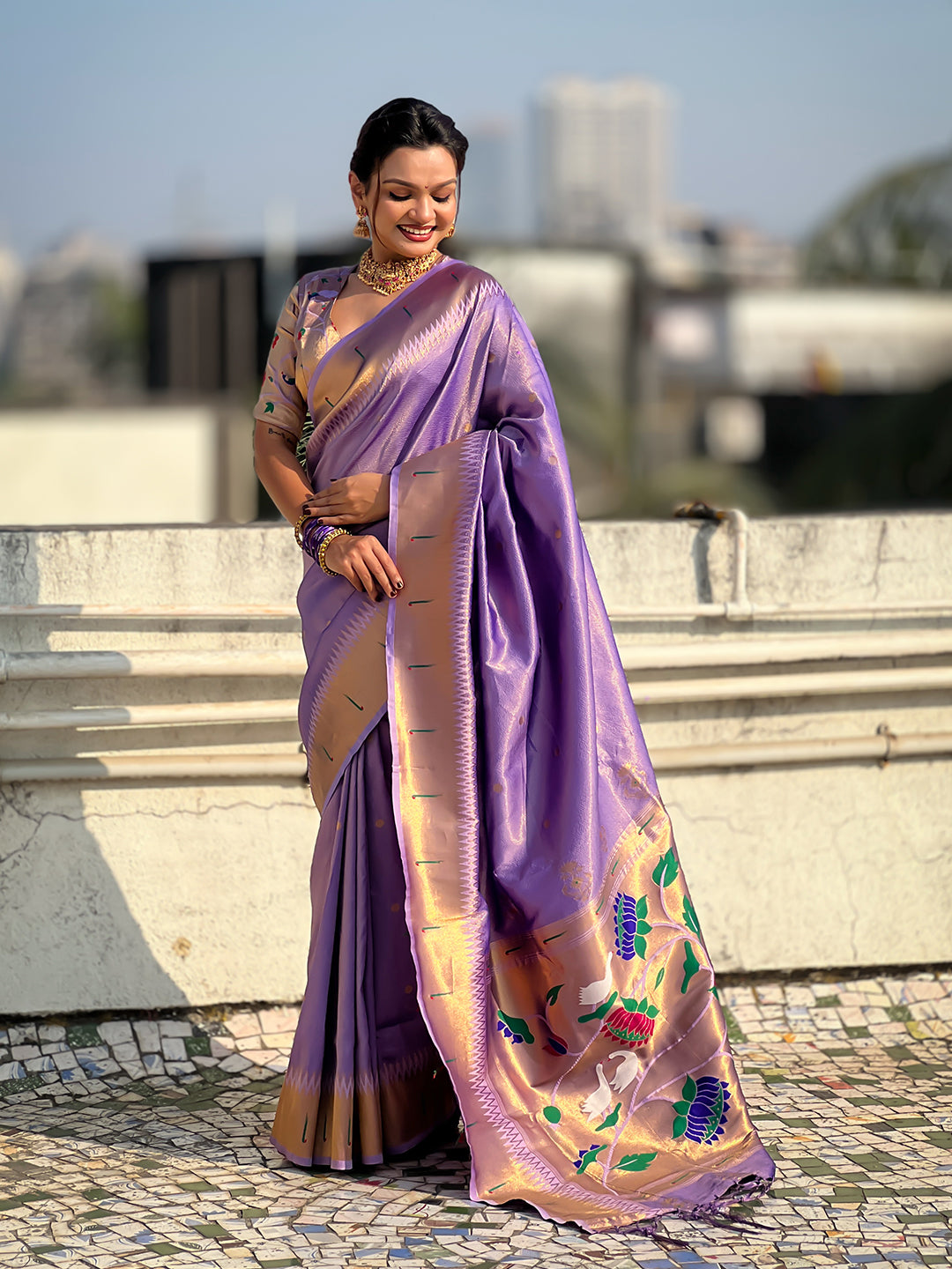 Lavender Tissue Paithani Zari Woven Saree