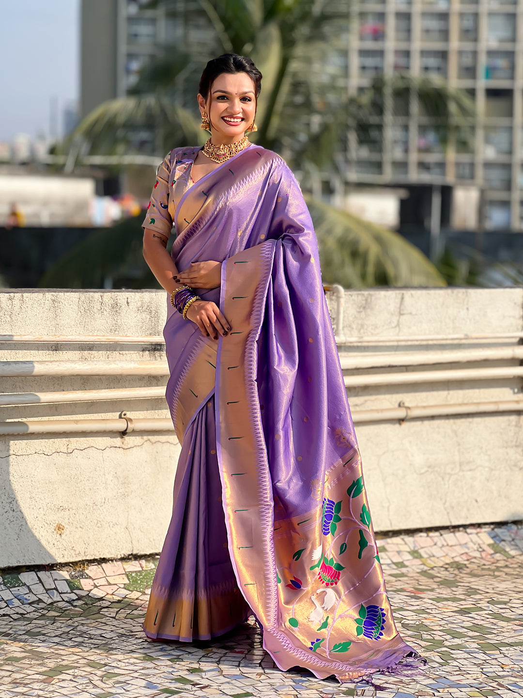 Lavender Tissue Paithani Zari Woven Saree