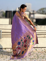 Lavender Tissue Paithani Zari Woven Saree