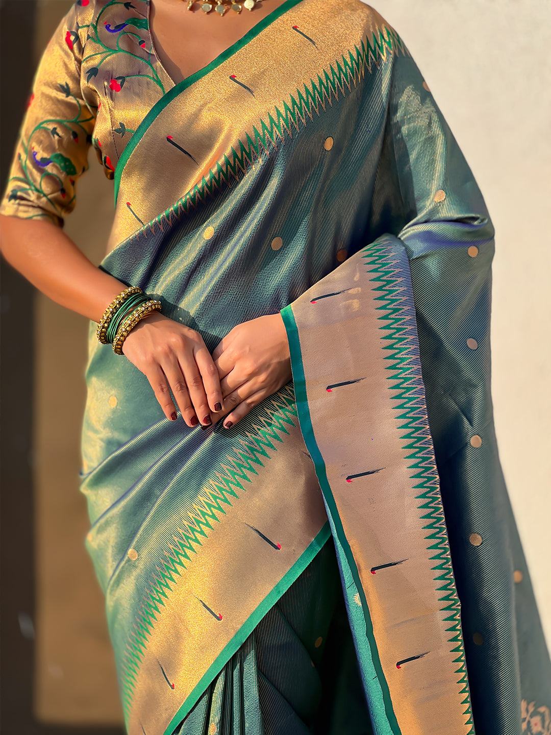 Green Tissue Paithani Zari Woven Saree