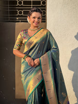 Green Tissue Paithani Zari Woven Saree