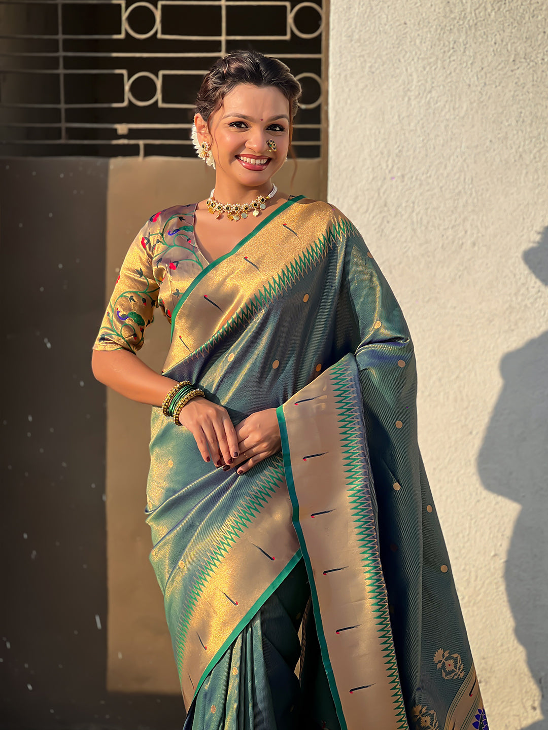 Green Tissue Paithani Zari Woven Saree