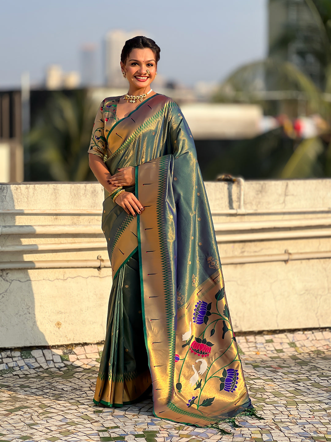Green Tissue Paithani Zari Woven Saree