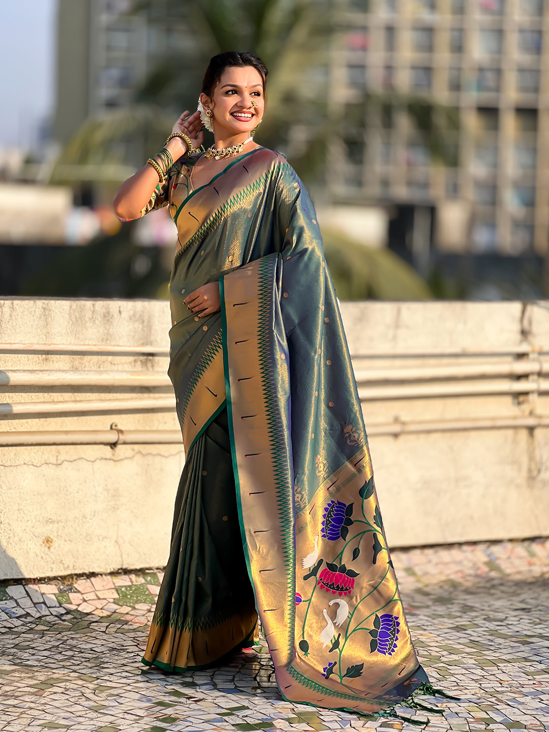 Green Tissue Paithani Zari Woven Saree