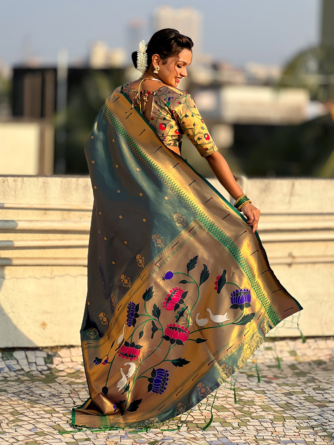 Green Tissue Paithani Zari Woven Saree