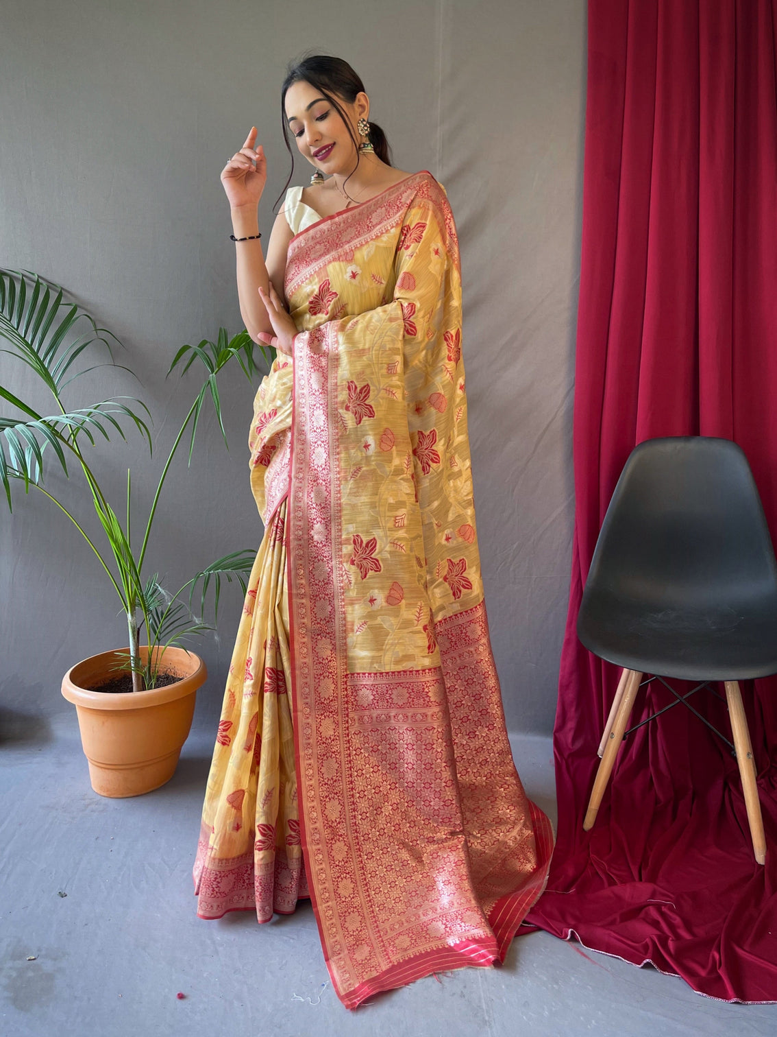 Yellow Saree in Cotton Linen