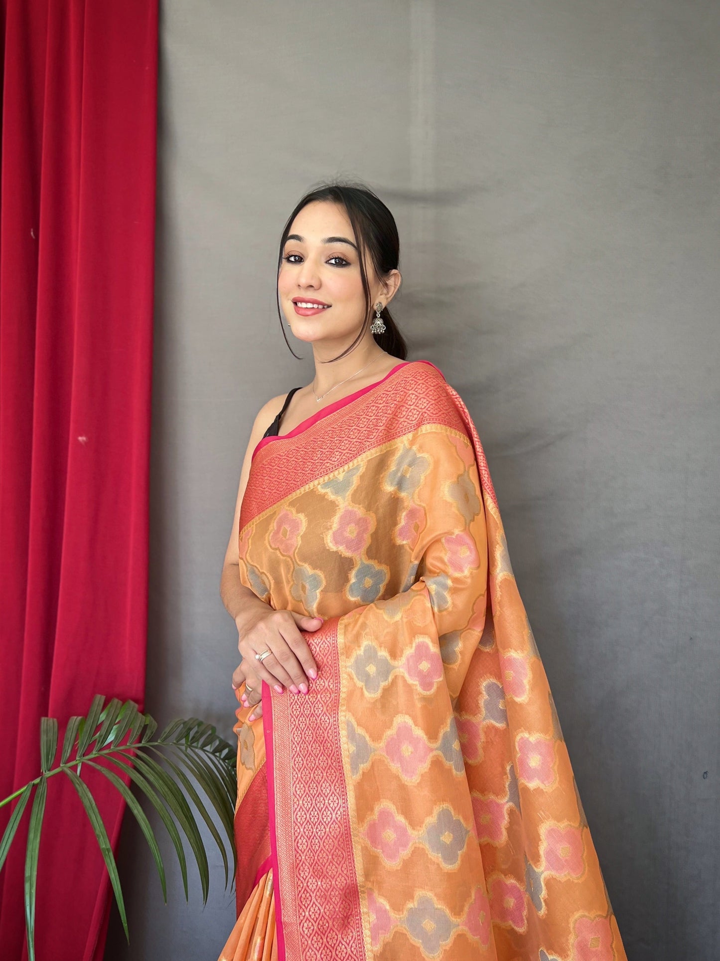 Pastel Orange Saree in Organza