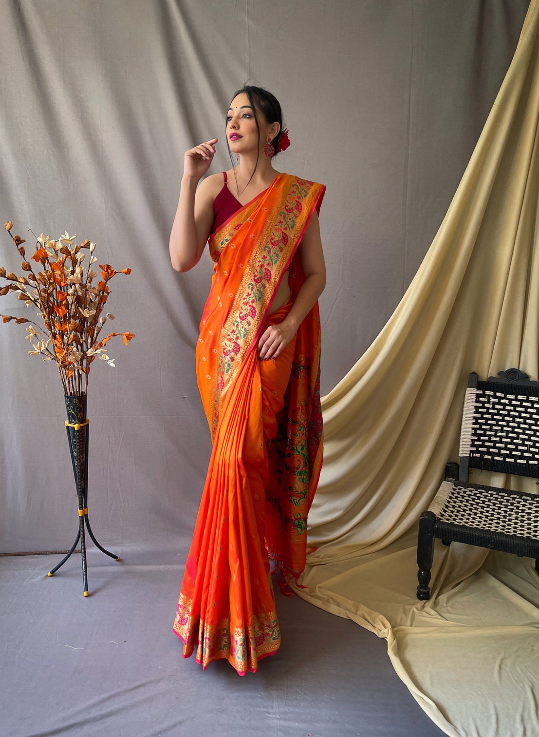 Mustard Saree in Paithani Silk for Women